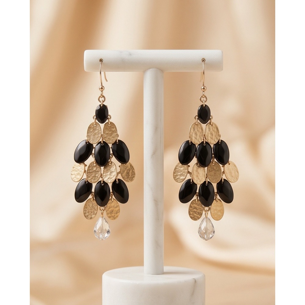 Chico's Wynni Gold and Black Chandelier Drop Earrings NWT